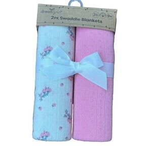 Dream Gro Strawberry 2Pk Swaddling Baby Blanket 100% Cotton White Solid Pink New